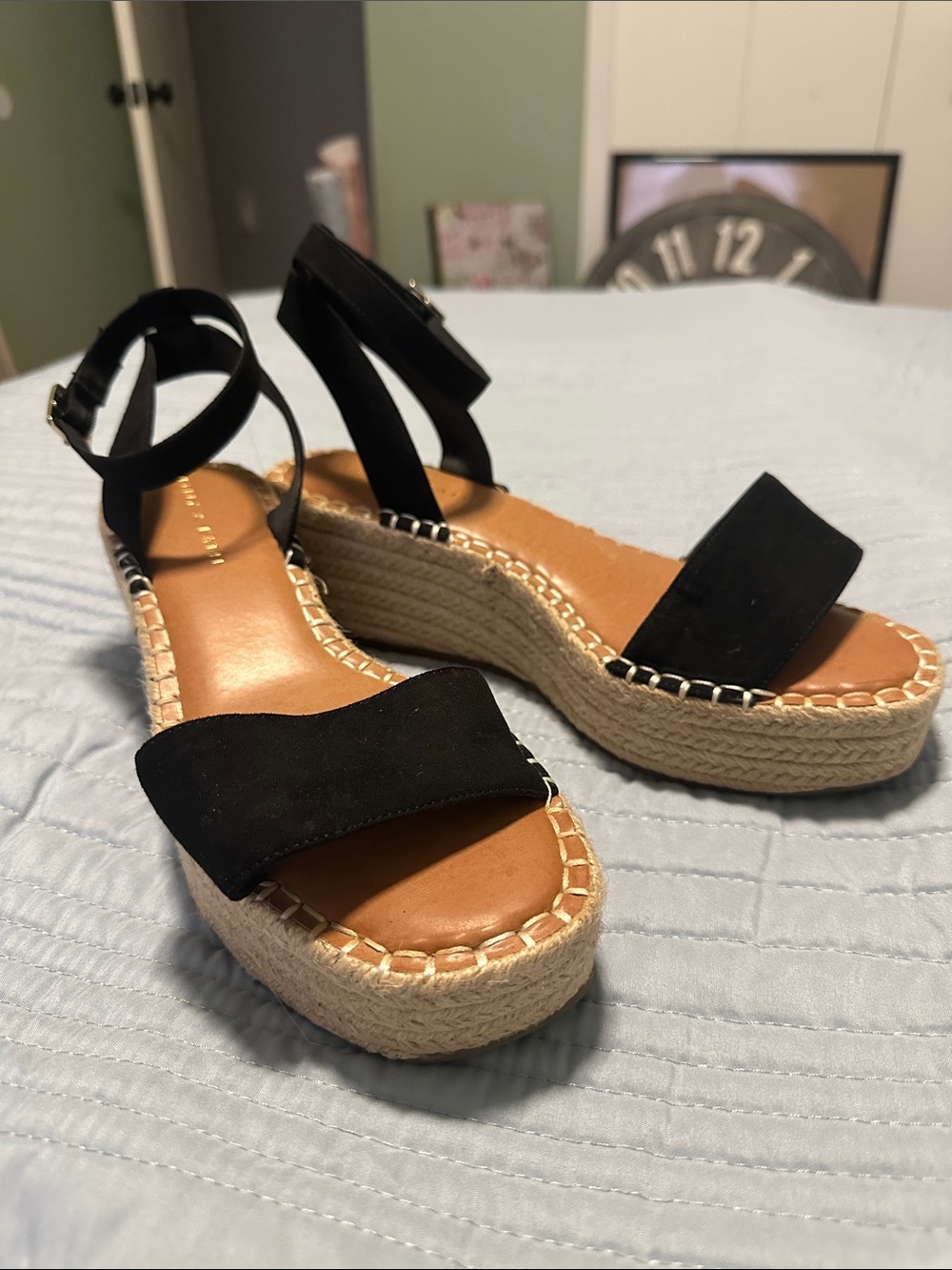 Black Espadrille Platform Sandals with Ankle Strap